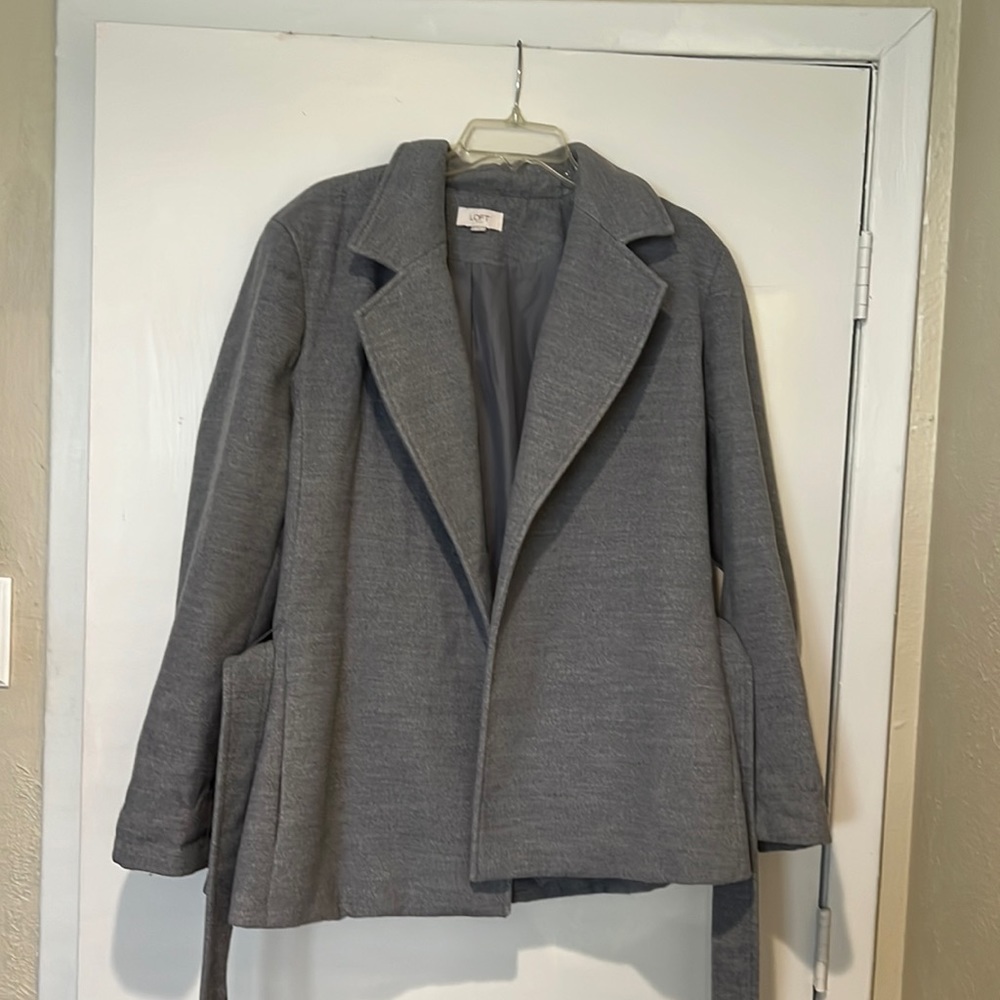 Grey Open Front Belted Jacket - image 1